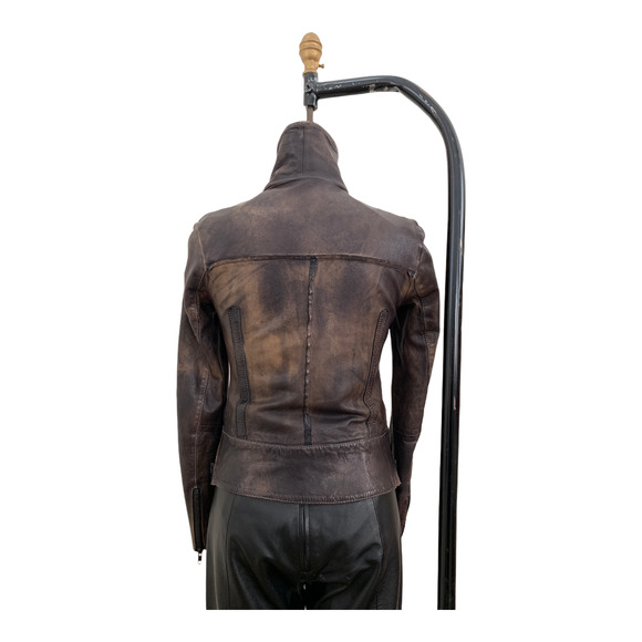 ALLSAINTS Coat Fit Moto Jacket Brown Weathered Supple Leather - Picture 4 of 9